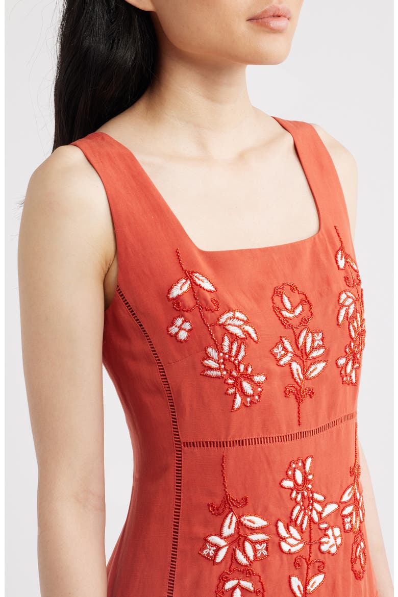 The Lainey Embroidered Sleeveless Maxi Dress, Alternate, color, MOROCCAN RED/ SKY WHITE