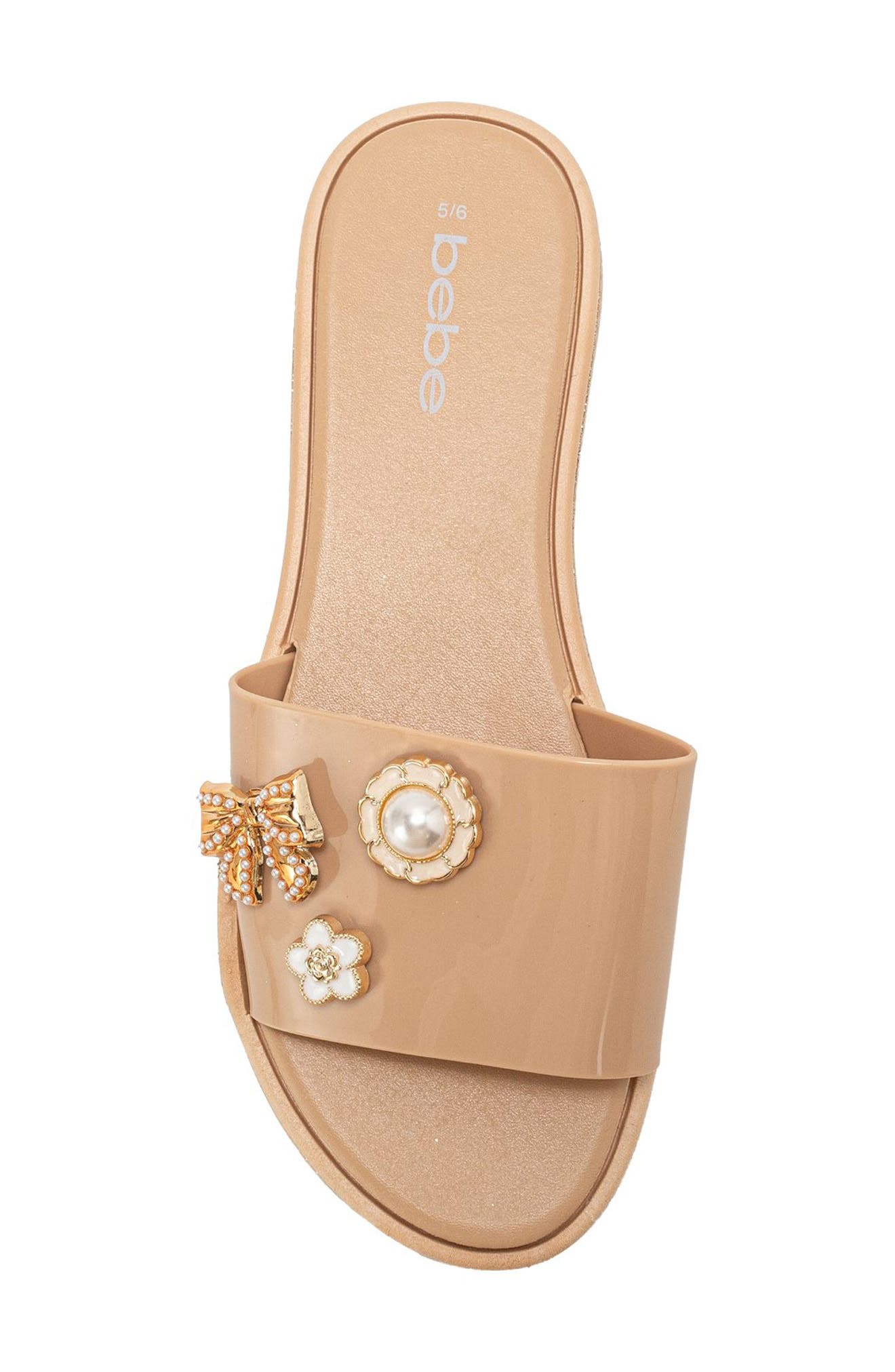 bebe Charm Slide Sandal, Alternate, color, Tan