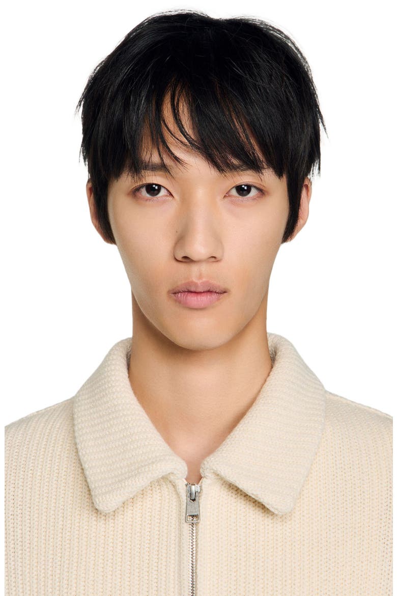 Knit-effect regular-collar jacket, Alternate, color, Ecru
