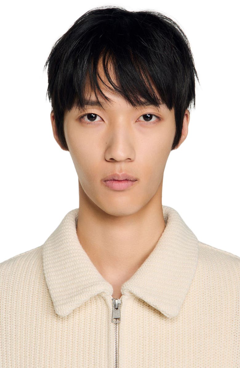 SANDRO Knit-effect regular-collar jacket, Alternate, color, Ecru