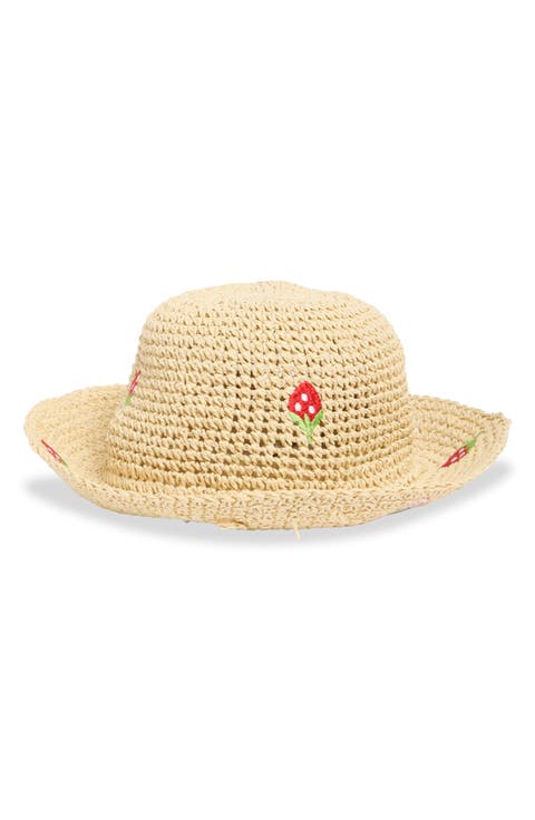 Embroidered Straw Bucket Hat
