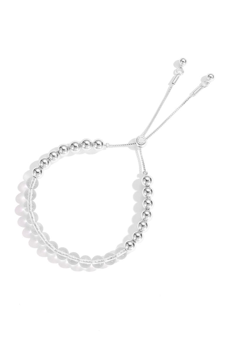 Classicharms FrostLily Clear Crystal and Bead Bolo Bracelet, Main, color, Silver