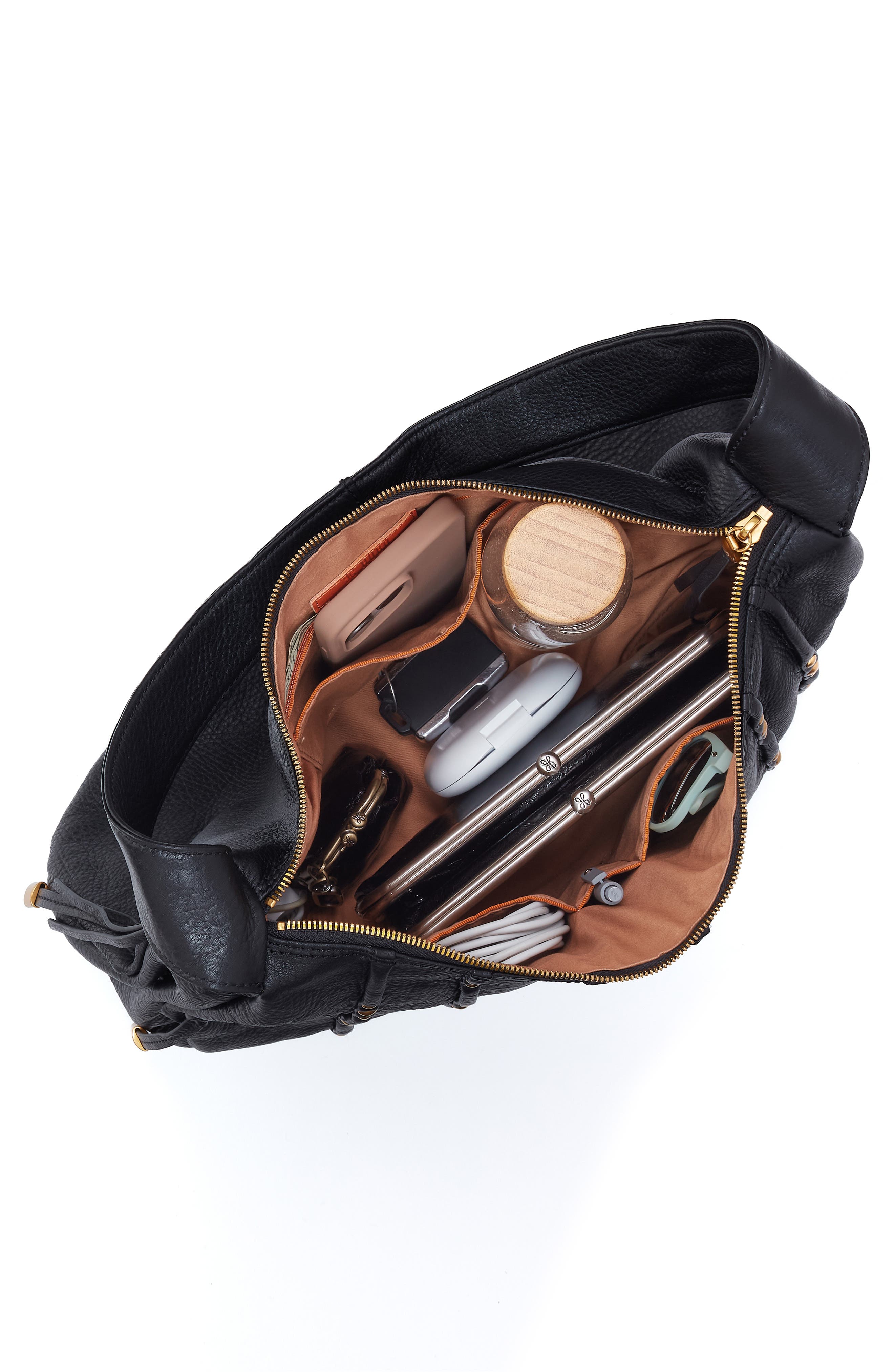 HOBO Kori Stud Detail Leather Hobo Bag, Alternate, color, Black