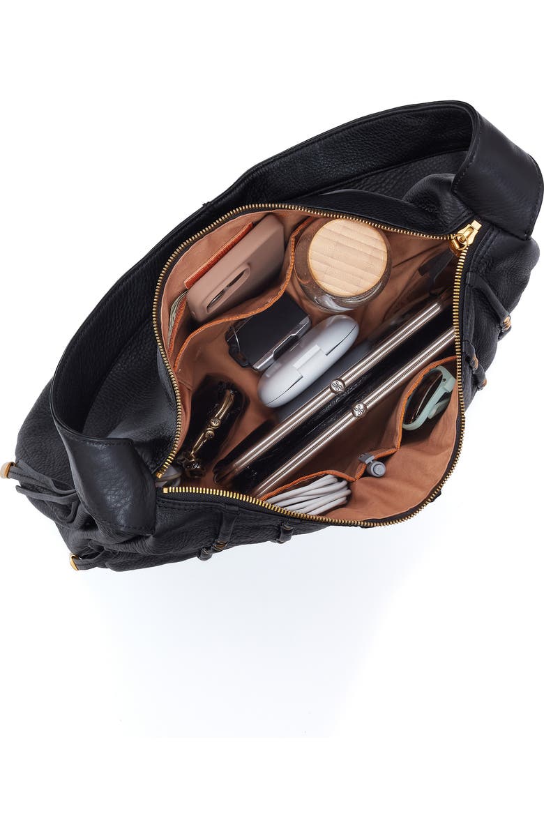 HOBO Kori Stud Detail Leather Hobo Bag, Alternate, color, Black