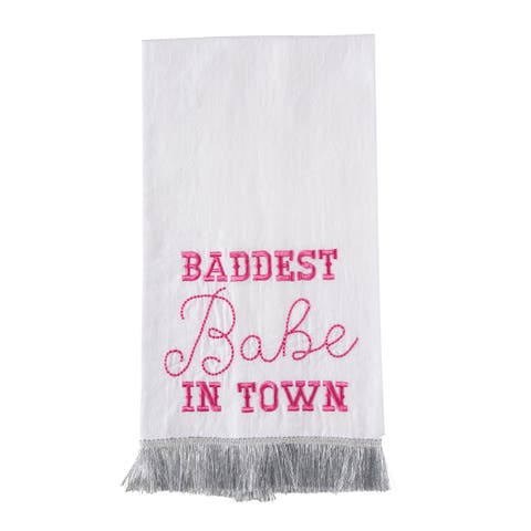 Baddest Babe Silver Fringe Tea Towel Cotton White