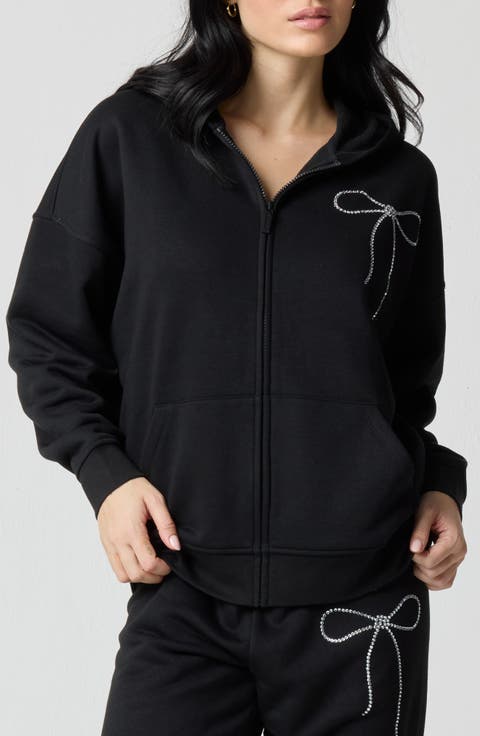 Crystal Bow Front Zip Hoodie