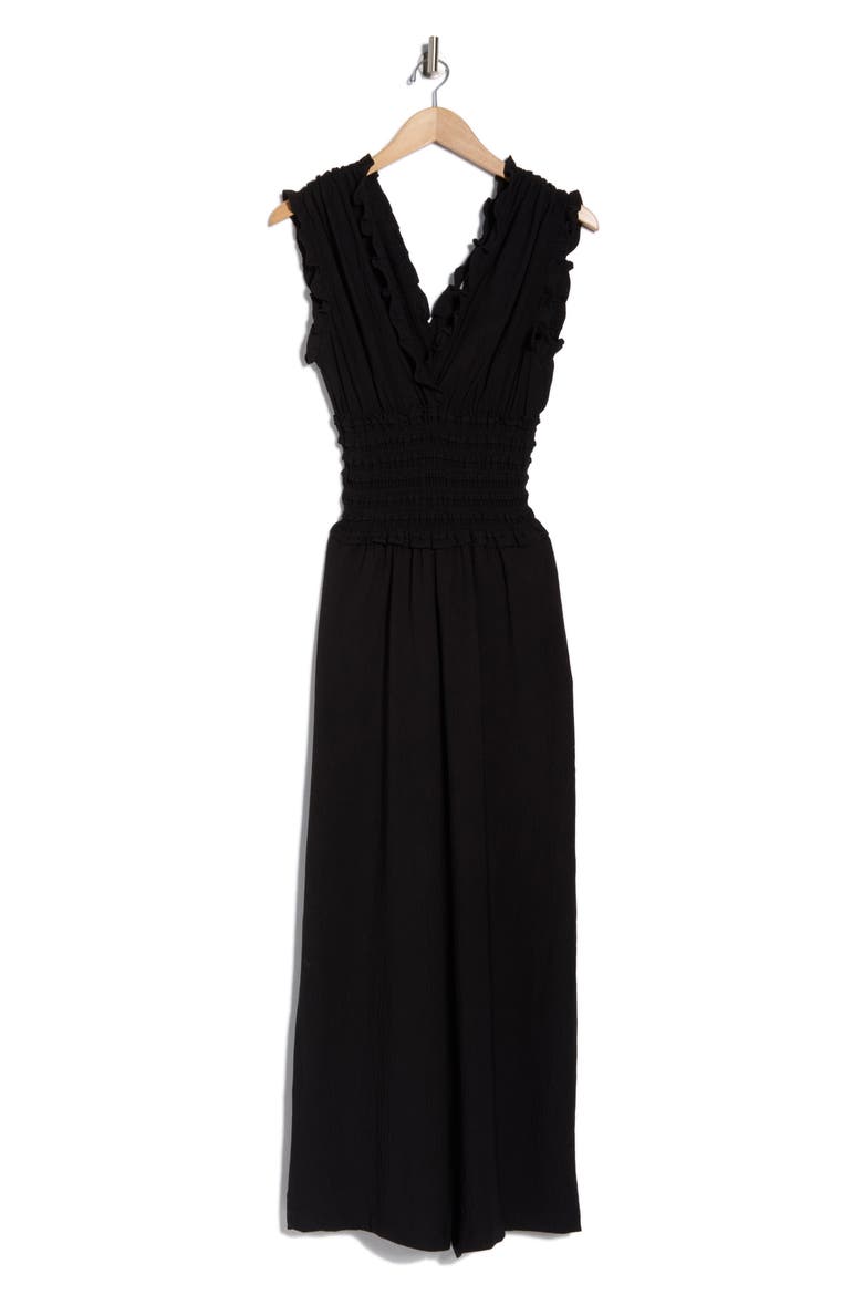 V-Neck Smocked Waist Jumpsuit, Alternate, color, BLACK-BLACK