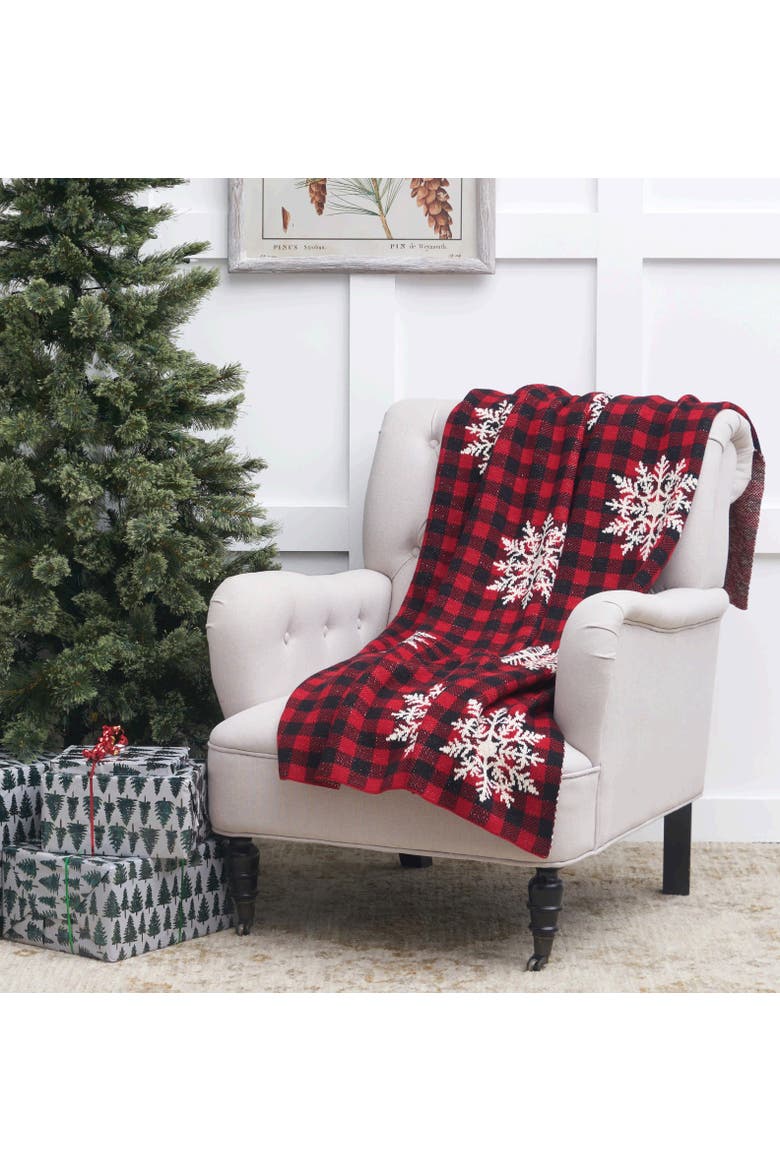 50" x 60" Plaid Red Checkered Snowflake Accent Throw Blanket, Alternate, color, Red