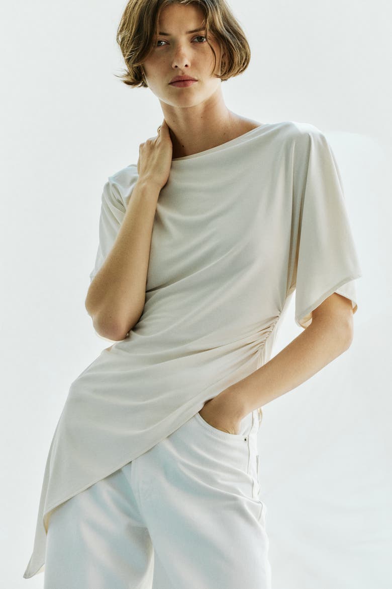 Asymmetric Butterfly-sleeved Top, Alternate, color, Cream