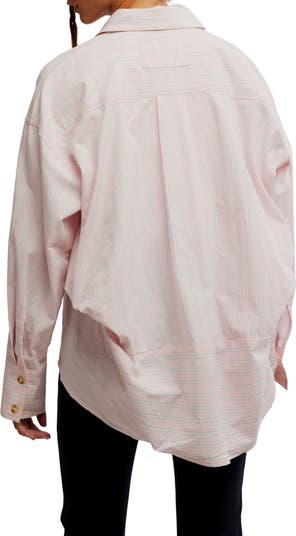 Varsity Vibes Stripe Oversize Cotton Button-Up Shirt