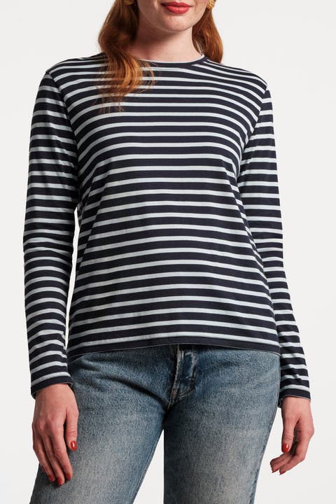 Long Sleeve Striped Tee Shirt Stripe 100% Pima Cotton