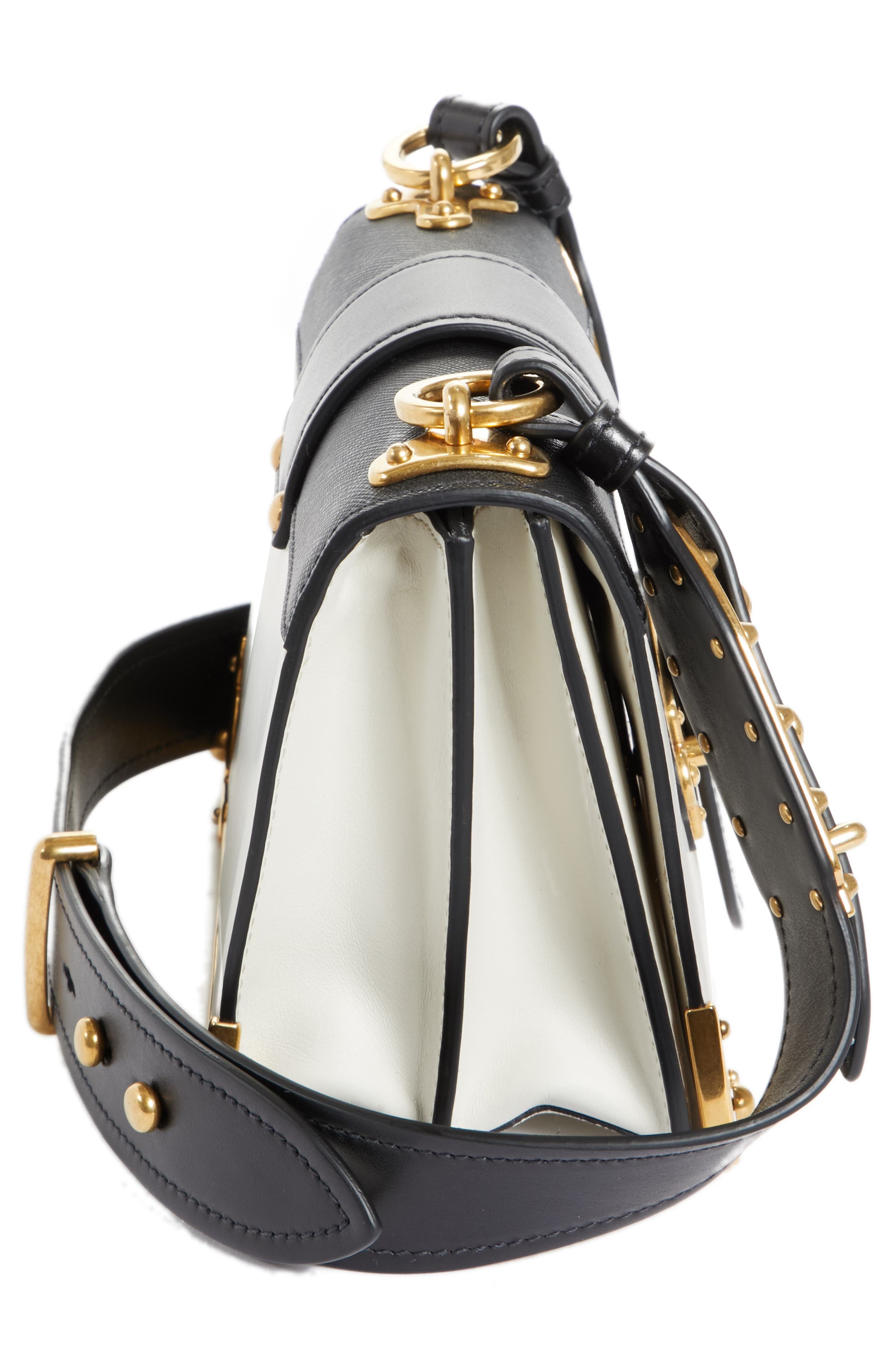Cahier City Calfskin & Saffiano Shoulder Bag, Alternate, color, TALCO/NERO
