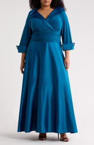 Jessica Howard Rhinestone Button Cuff Sleeve Mixed Media Gown