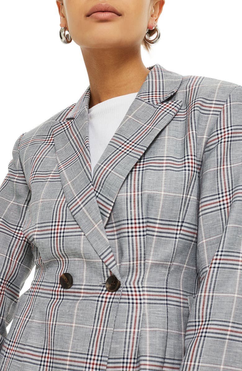 Topshop Cham Linen Checkered Jacket, Alternate, color, 