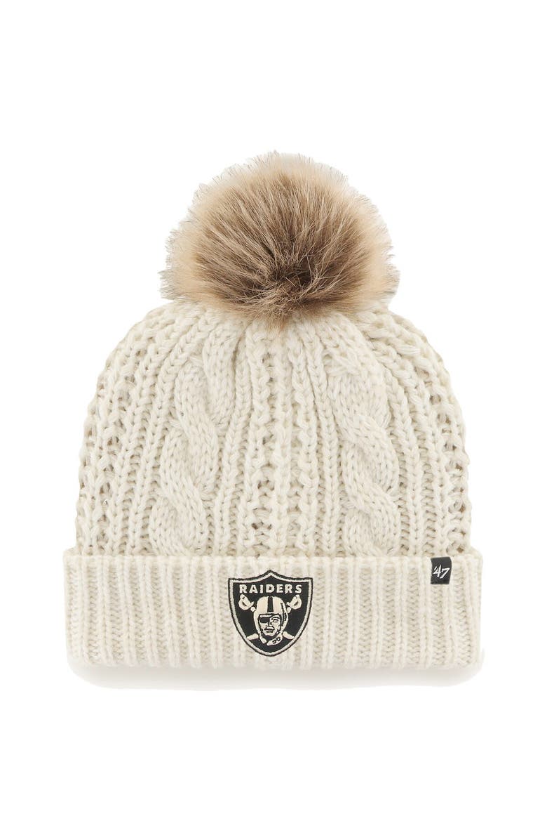 '47 Women's '47 Cream Las Vegas Raiders Team Meeko Cuffed Knit Hat with Pom, Main, color, 