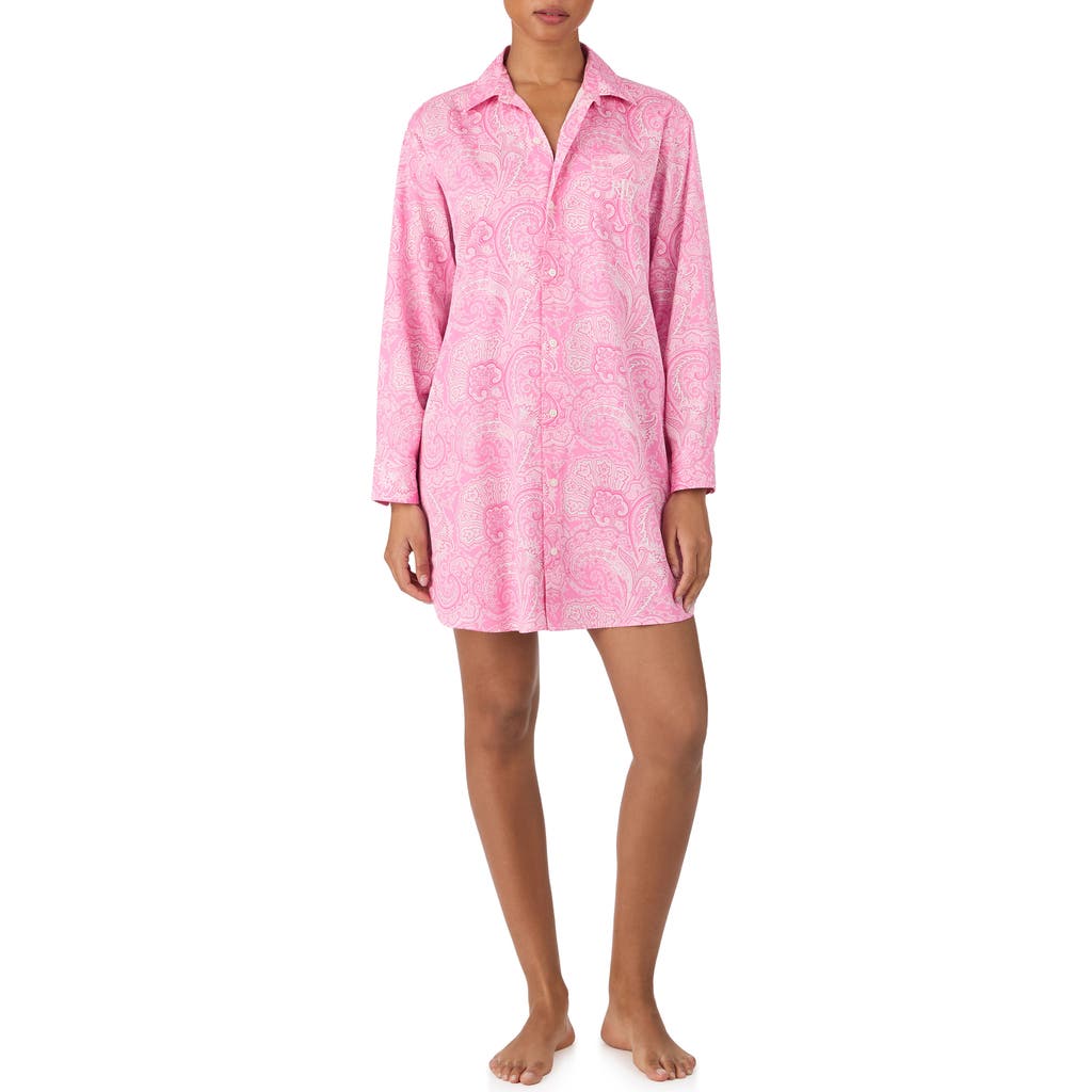 Ralph Lauren Lauren Print Cotton Blend Sleepshirt In Pink