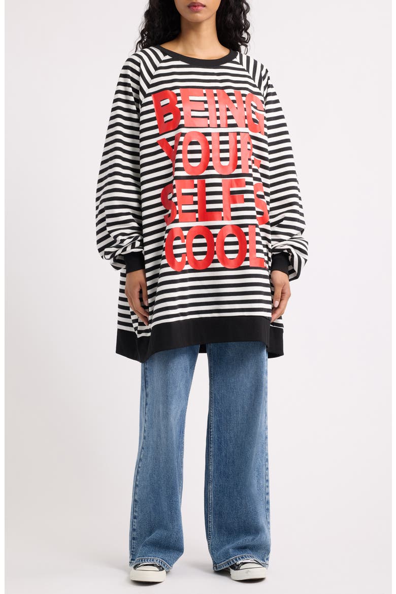 Striped Graphic Sweatshirt, Main, color, BLACK AND WHITE STRIPE