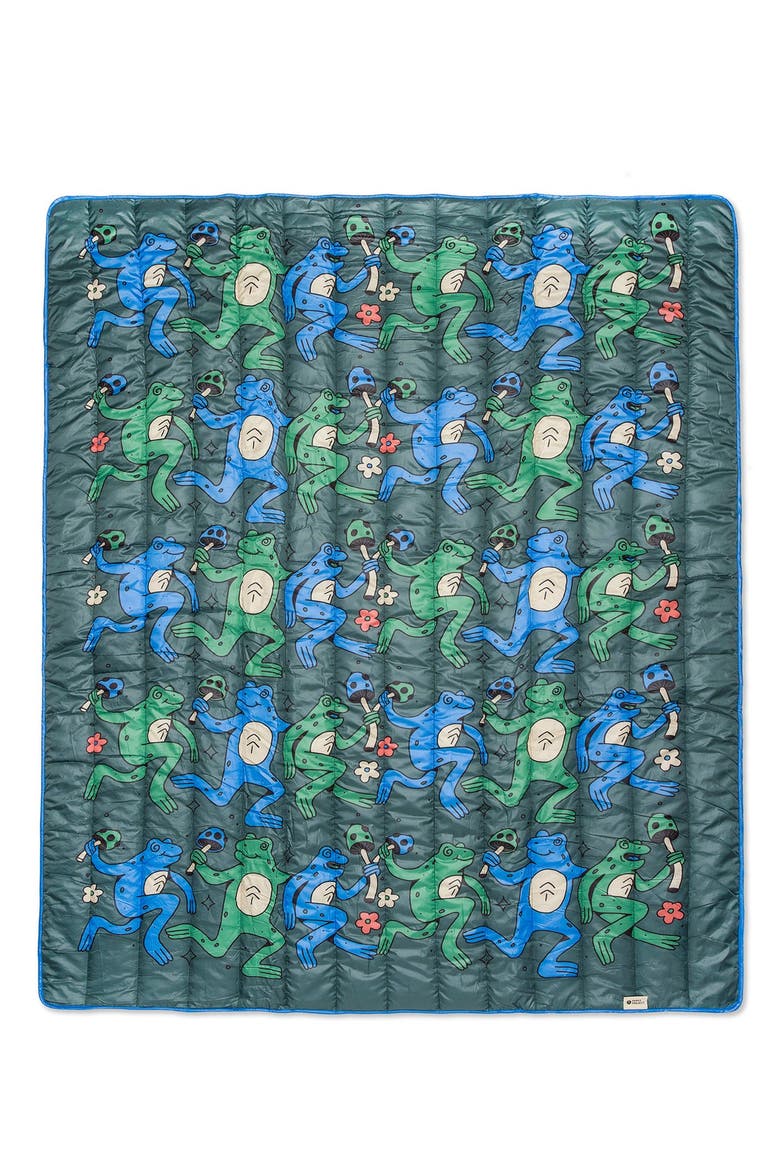 Dancin' Frogs Recycled Camp Blanket, Main, color, Green