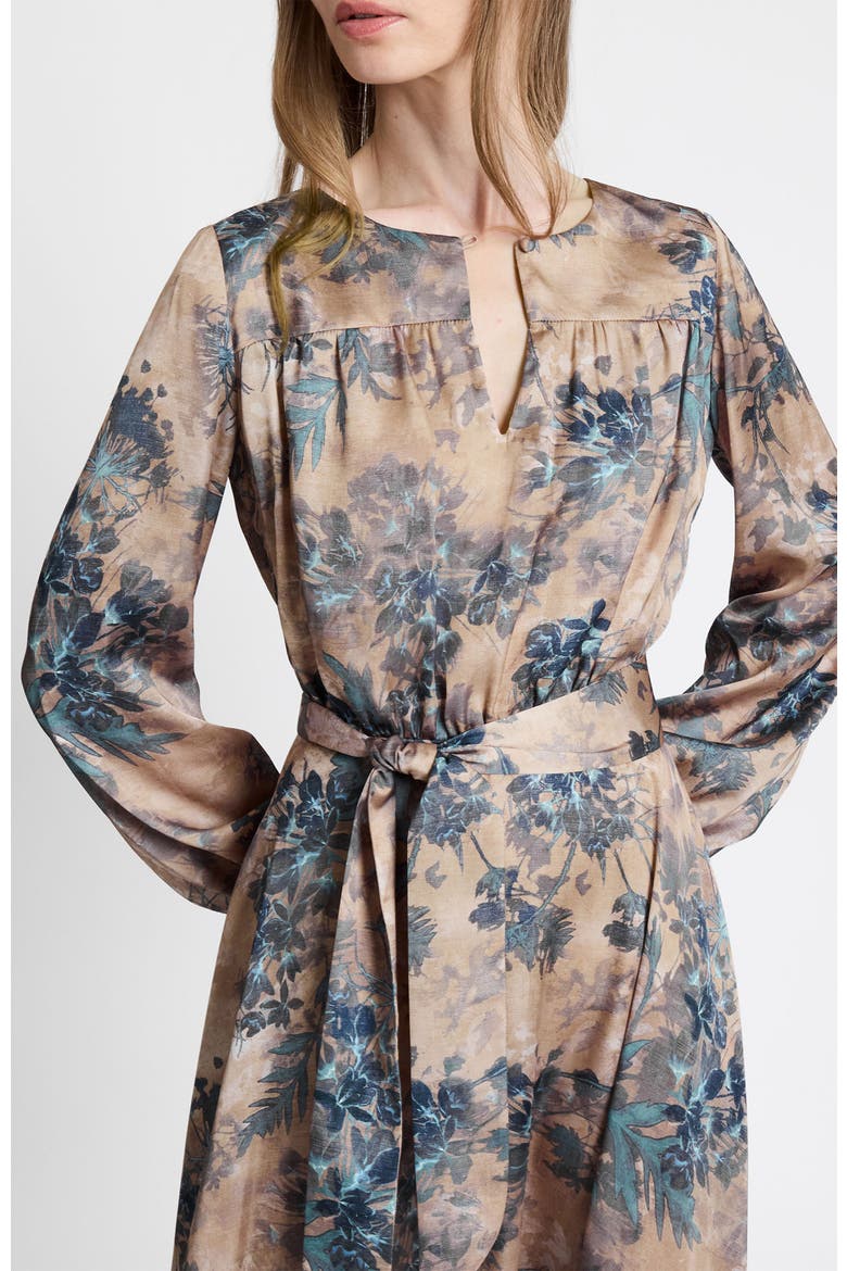Aubree Long Sleeve Midi Dress in Floral Print, Alternate, color, Dune