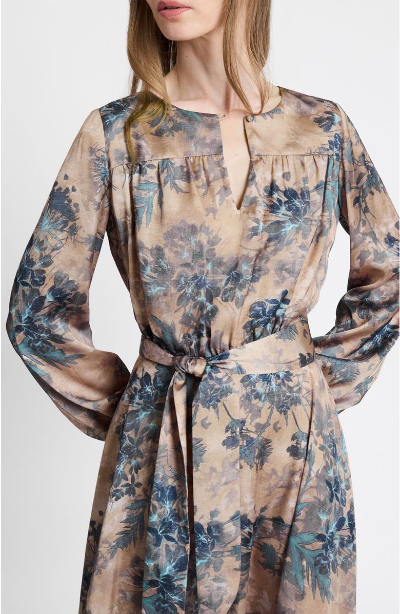 Santorelli Aubree Long Sleeve Midi Dress in Floral Print, Alternate, color, Dune