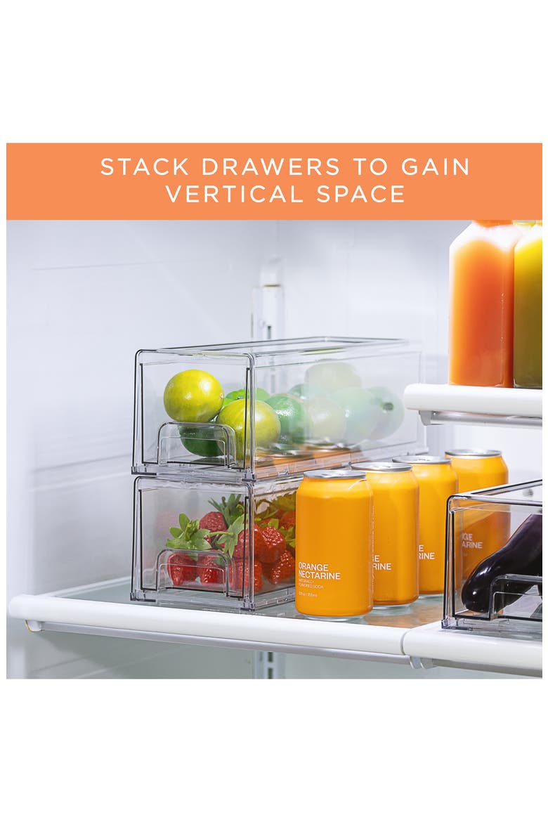 4-Pack Stackable Fridge Storage Drawers, Alternate, color, CLEAR