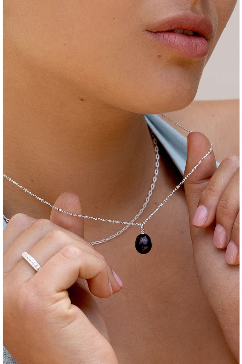 Timeless Adjustable 10mm Oval Peacock Freshwater Pearl Pendant, Alternate, color, Sterling Silver
