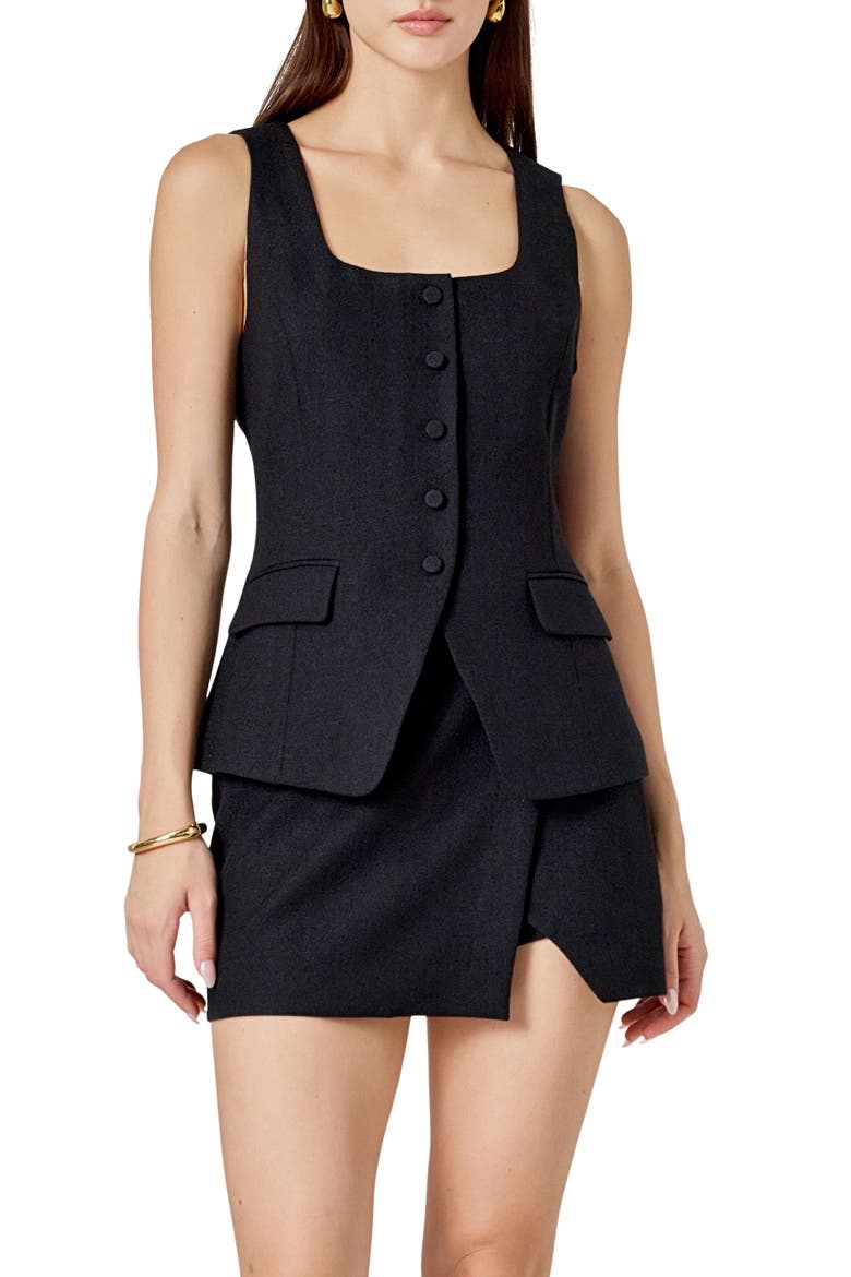 Tweed Button Vest, Main, color, BLACK