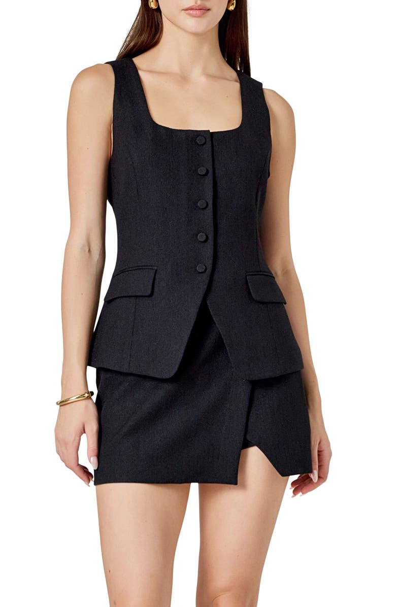 Endless Rose Tweed Button Vest, Main, color, Black
