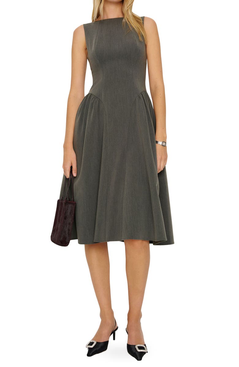 Reformation Anelis Sleeveless Fit & Flare Dress, Main, color, Grey