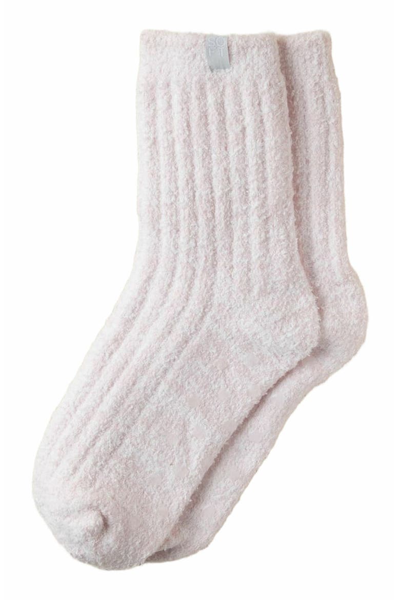 Marshmallow Crew Socks with Grippers, Main, color, Heather Blush Pink