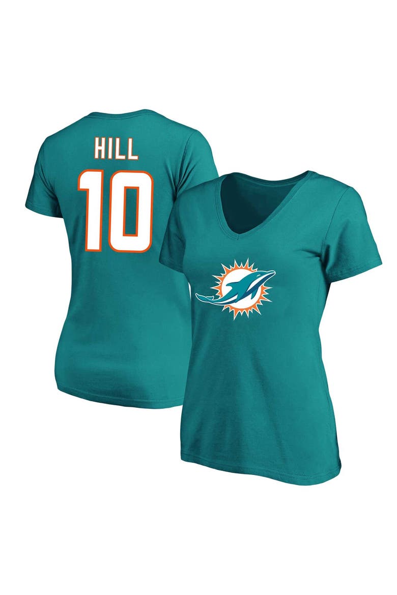 Women's Tyreek Hill Aqua Miami Dolphins Plus Size Fair Catch Name & Number V-Neck T-Shirt, Alternate, color, Aqua