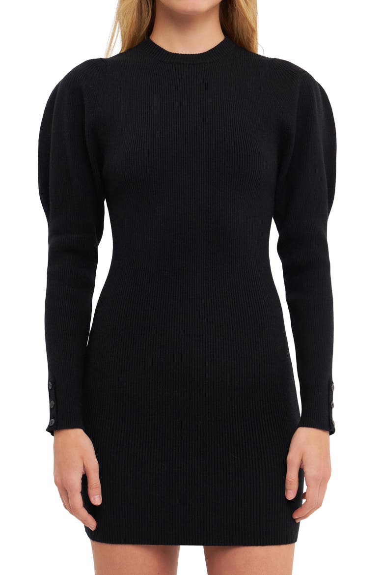 Long Sleeve Sweater Dress, Alternate, color, BLACK