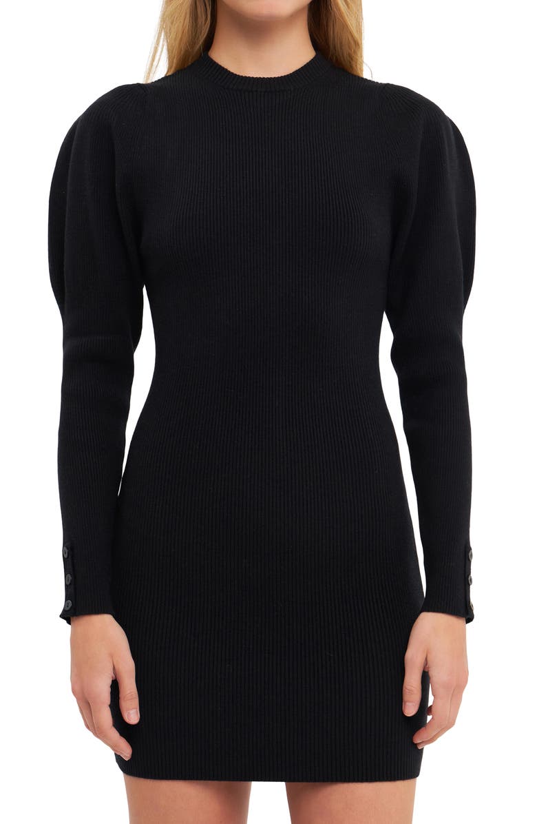 Endless Rose Long Sleeve Sweater Dress, Alternate, color, Black