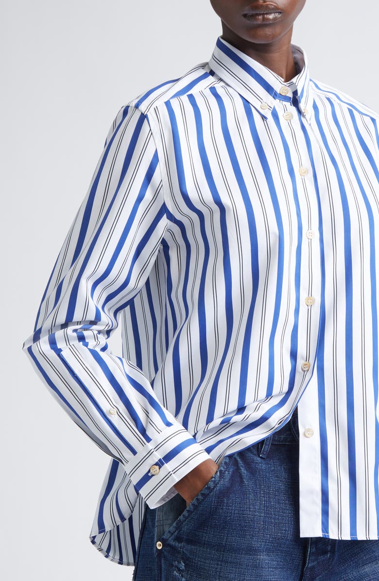Wales Bonner Daylight Stripe Cotton Poplin Button-Down Shirt, Alternate, color, White/ Blue/ Black