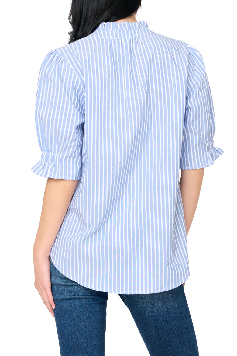 Dianthus Puff Sleeve Henley Shirt, Alternate, color, FRENCH BLUE WHITE STRIPE