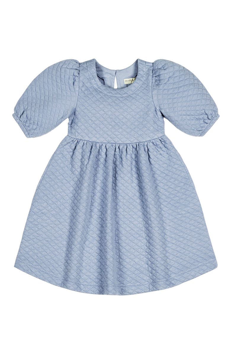 Hope & Henry Girls' Quilted Puff Sleeve Dress, Toddler, Main, color, Dusty Blue Quilted