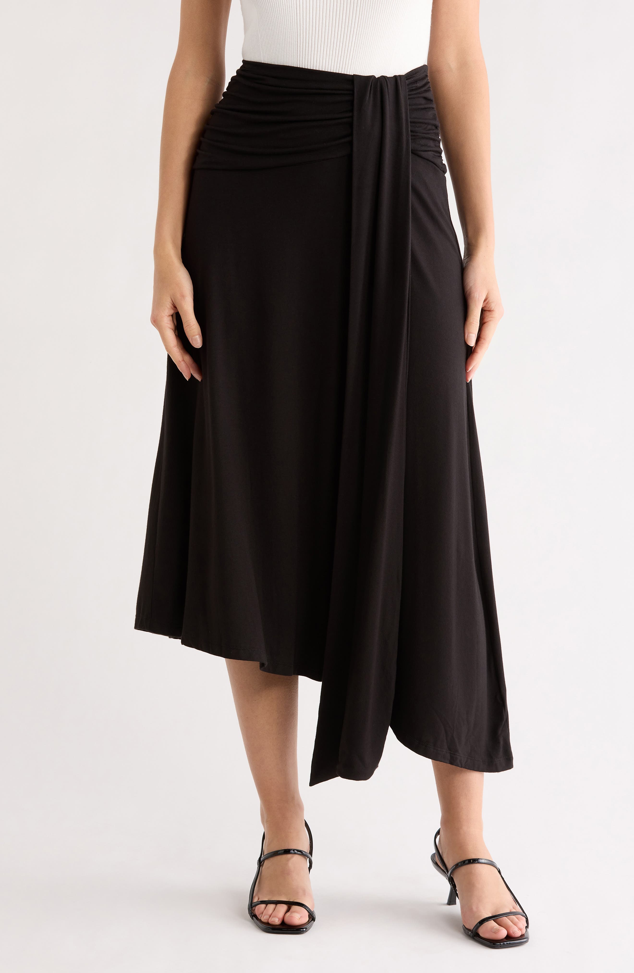 Renee C Draped Asymmetric Midi Skirt