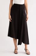 Renee C Draped Asymmetric Midi Skirt