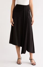 Renee C Draped Asymmetric Midi Skirt