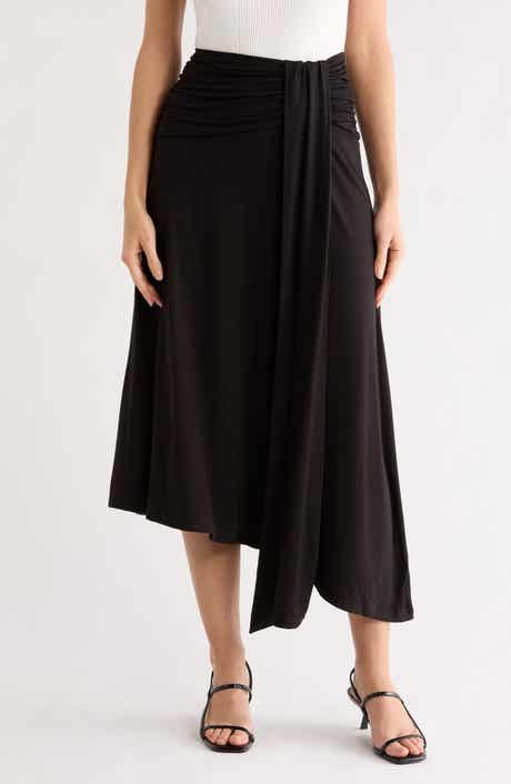 Renee C Draped Asymmetric Midi Skirt