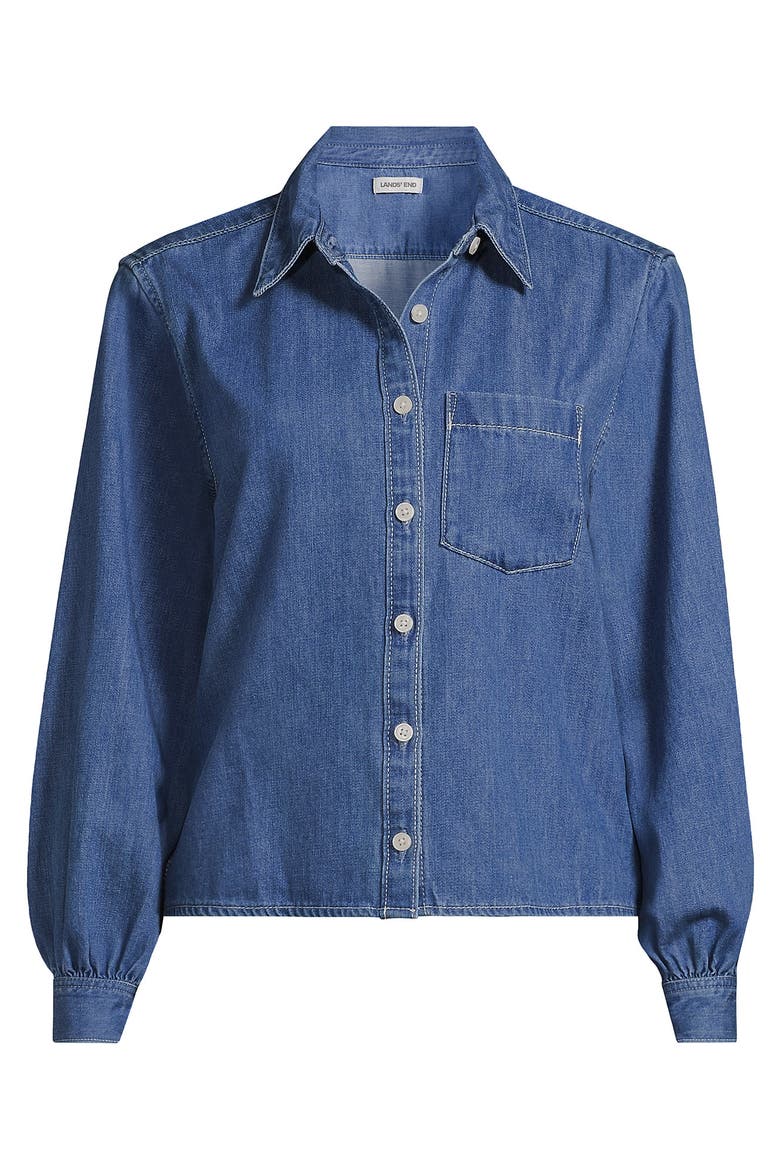 Denim Cropped Button Front Shirt, Alternate, color, Light Indigo