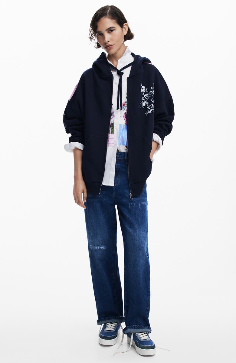 Desigual Mickey Mouse<sup>™</sup> Full-Zip Hoodie, Alternate, color, Navy Blue
