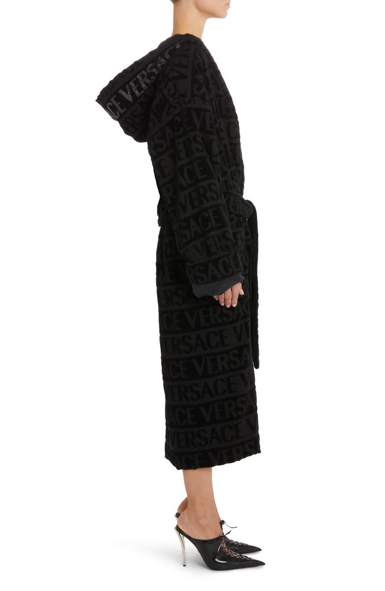 Versace Logo Print Crystal Embellished Hooded Bath Robe, Alternate, color,
