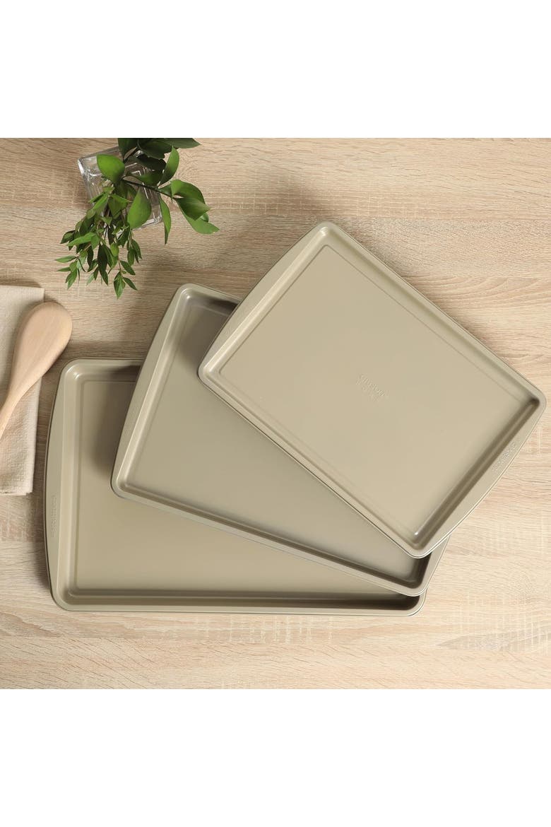 3 Piece Carbon Steel Nonstick Cookie Sheet Set in Gold, Alternate, color, Gold