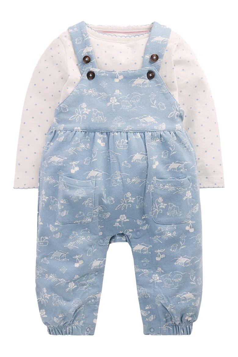 Kids' 2-Piece Jersey Dungaree Set, Main, color, BLUE LINEAR FARM