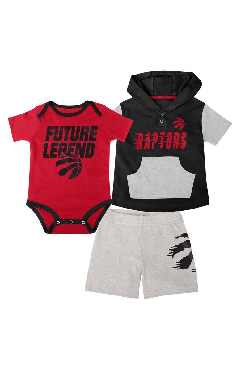 Outerstuff Infant Red/Black/Gray Toronto Raptors Bank Shot Bodysuit, Hoodie T-Shirt & Shorts Set, Main, color,