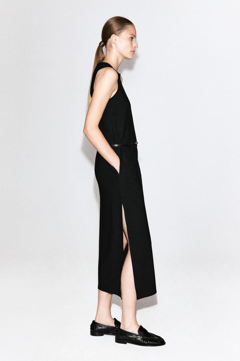 Sleeveless Crepe Midi Dress, Alternate, color, BLACK