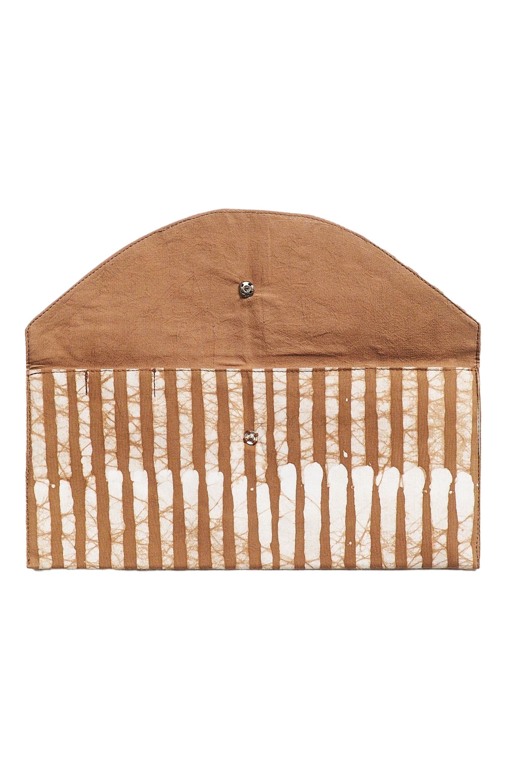 Studio Variously Oak Brown Stripes Cotton Wax Block Printed Zero Waste Envelope Pouch, Alternate, color, Default Title