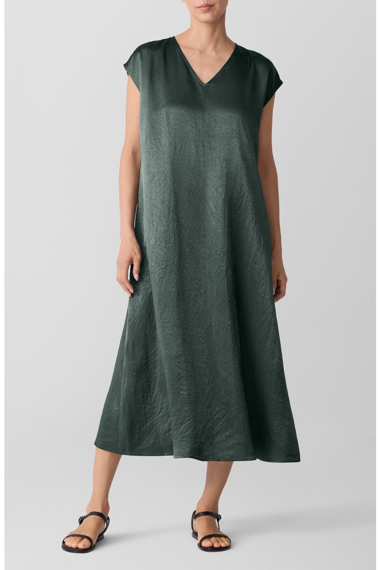 Crinkled Satin Dress, Main, color, EVERGLADE