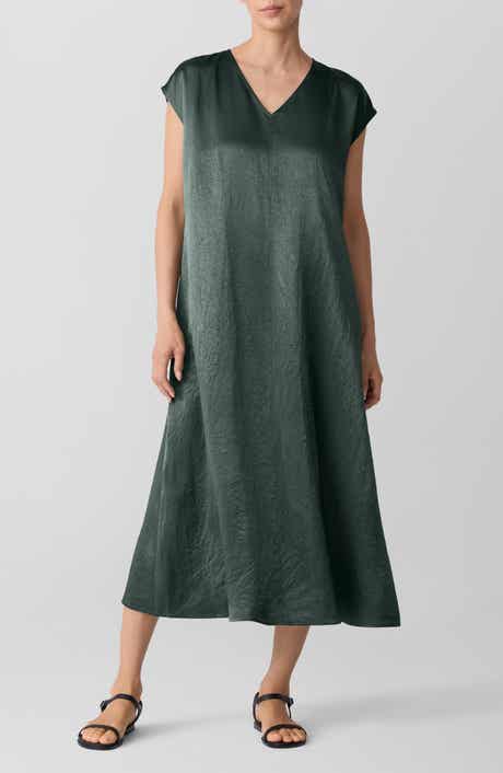 Eileen Fisher Crinkled Satin Dress